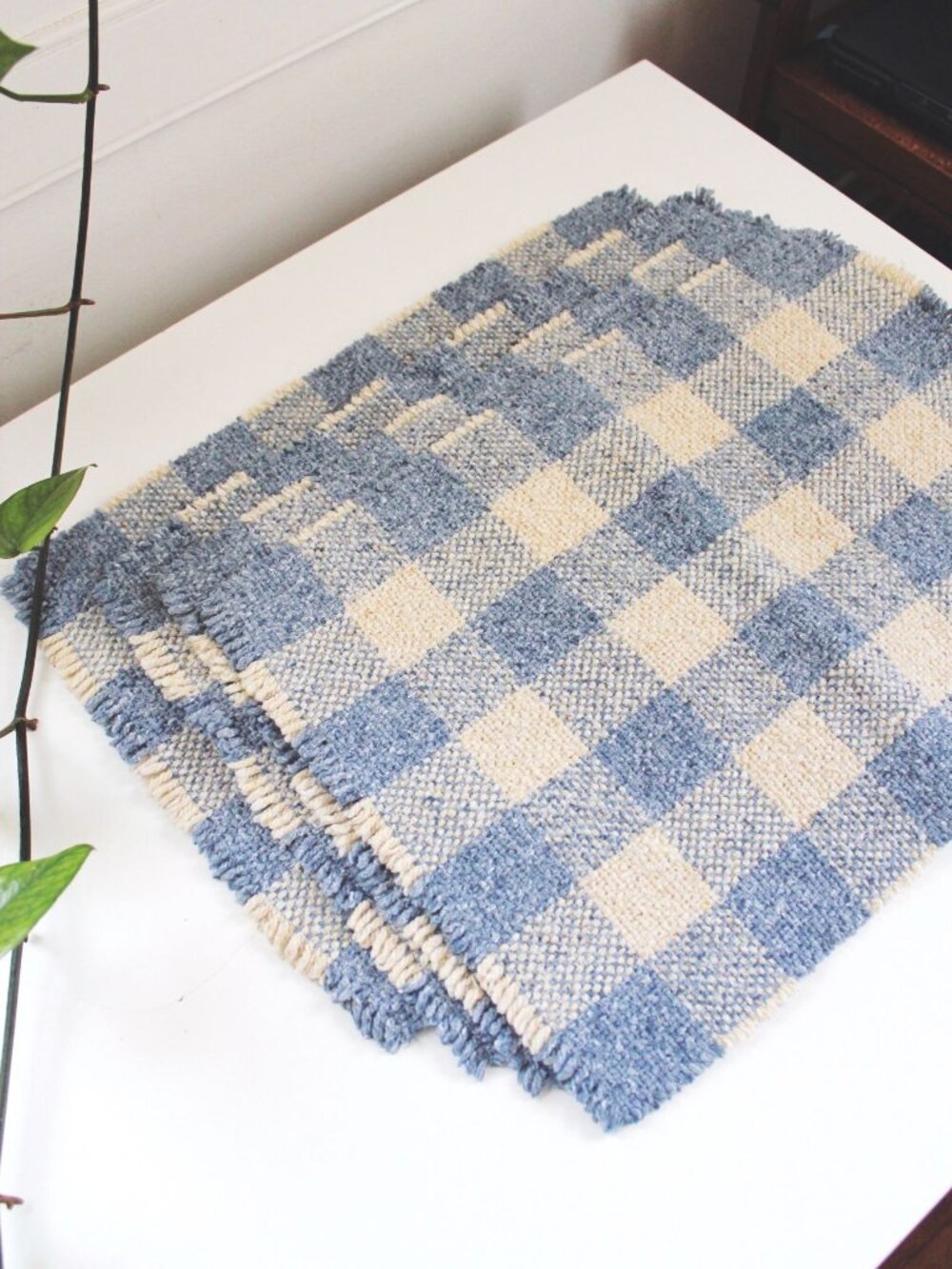 Vintage Blue Cream Woven Checkerboard Gingham Placemats Set Of 4 Cottagecore